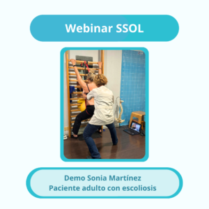 Sonia Martínez mostrando el tratamiento de una paciente con escoliosis durante la conferencia